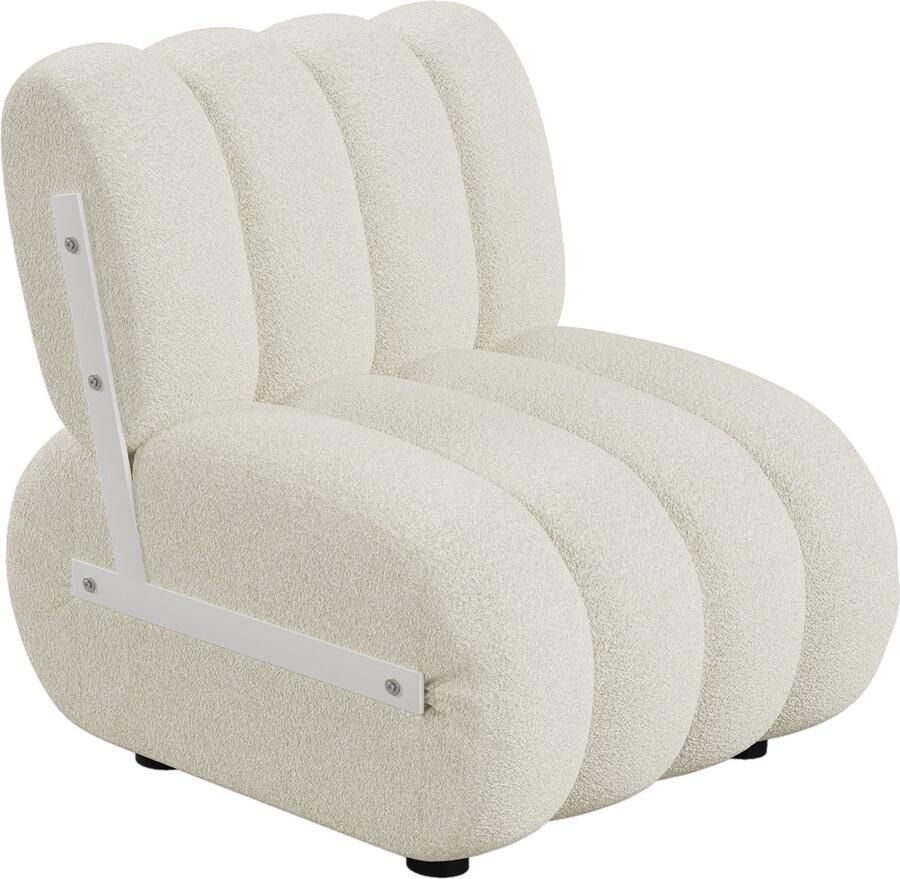 Merax Sherpa Loungestoel Modern Ergonomisch Ontwerp Luxe Comfort Witte Bekleding Houten Poten