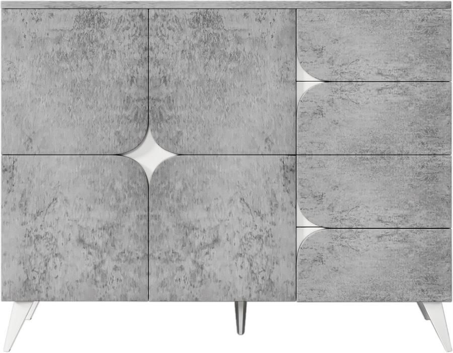 Merax Sideboard met Schuifladen en Deuren Moderne Kommode met Uniek Paneelontwerp Grijs en Wit 120x35.5x94 cm - Foto 2