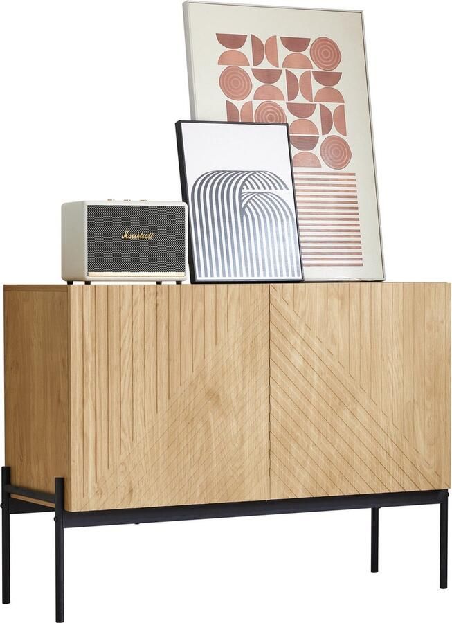 Merax dressoir met 2 deuren en metalen poten buffetkast opbergkast met lijnendesign afmetingen: H 75 cm x B 100 cm x D 40 cm