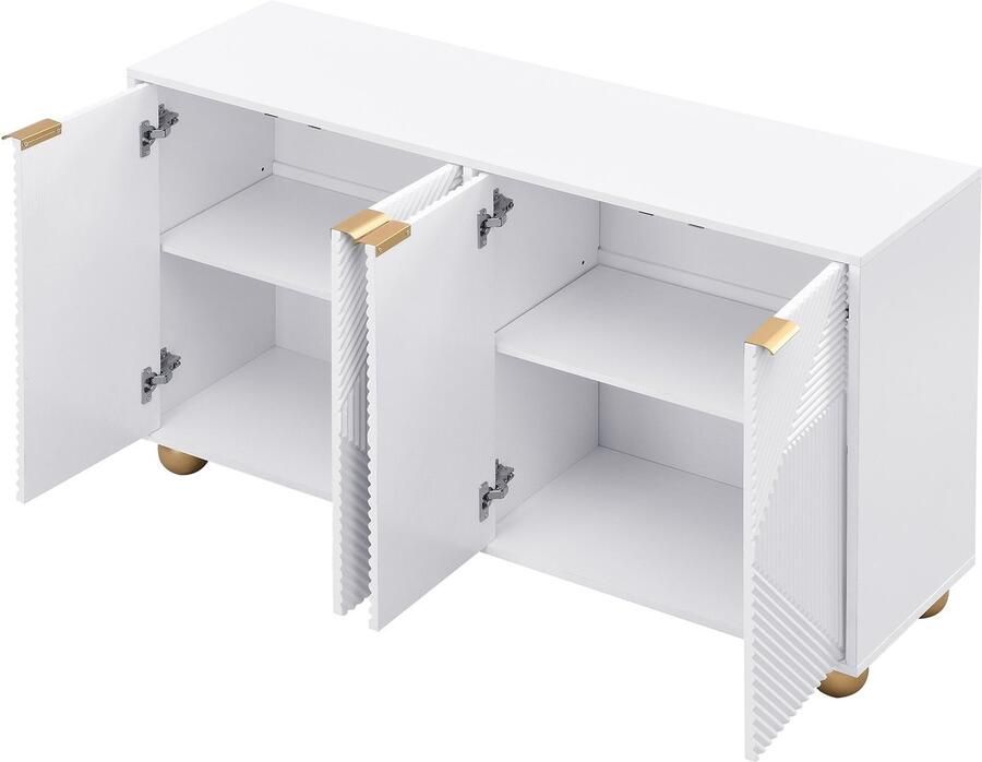 Merax Sideboard – Wit Dressoir met Vier Deuren Verstelbare Planken Gouden Handgrepen en Bolvormige Poten – 120x35x71 5 cm - Foto 3