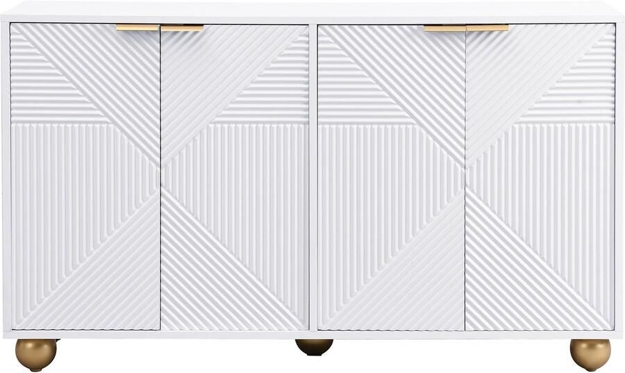 Merax Sideboard – Wit Dressoir met Vier Deuren Verstelbare Planken Gouden Handgrepen en Bolvormige Poten – 120x35x71 5 cm - Foto 2