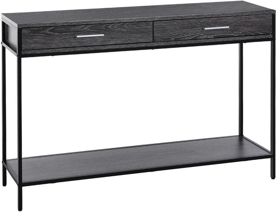 Merax Sidetable met 2 Lades Industriële Haltafel met Opbergruimte Smalle Bijzettafel Grijs