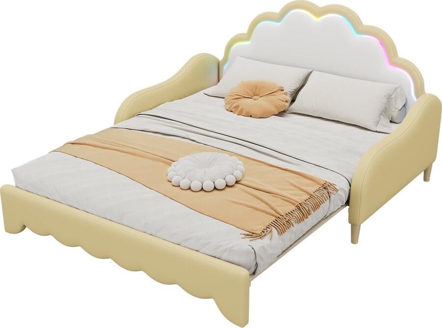 Merax slaapbank 140x200 cm Geel met verstelbare ligfunctie LED-verlichting in het hoofdeinde en afstandsbediening