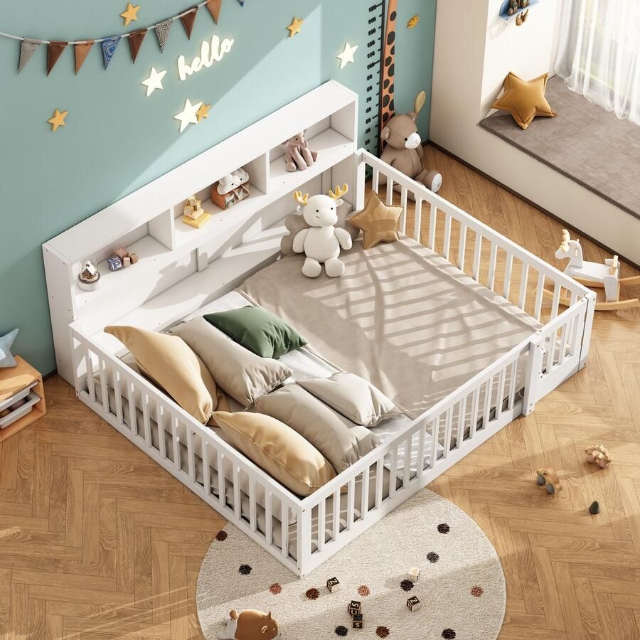 Merax Slaapbank 140x200cm met opbergvak aan de rand van het bed zonder matras reling wit