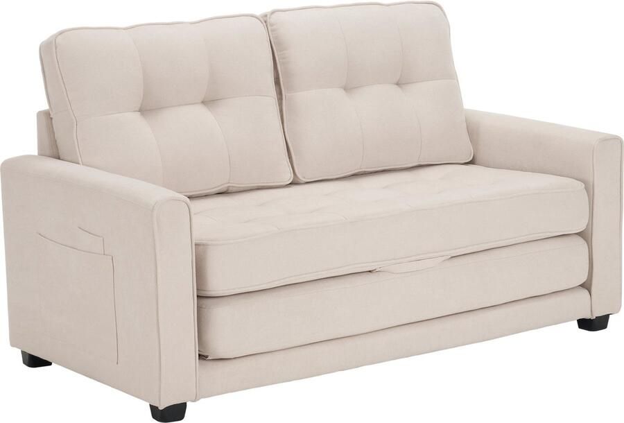 Merax 2-Zits Bankstel met Slaapfunctie en Zijvakken Slaapbank in Modern Design Beige