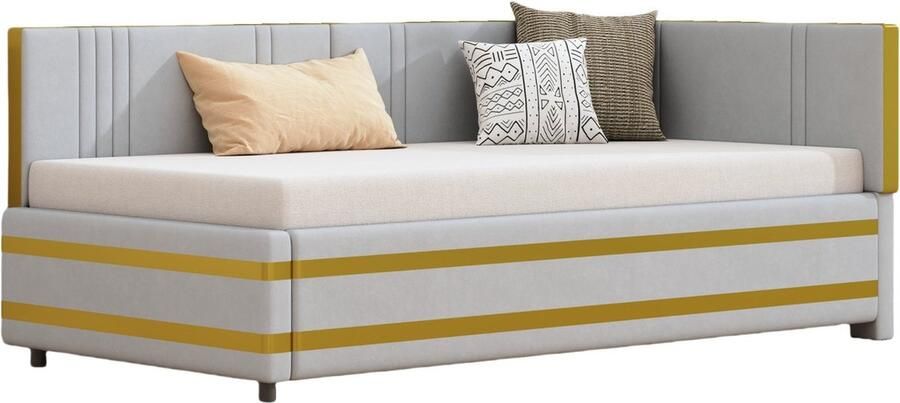 Merax Slaapbank 90x200 cm Multifunctioneel Bed met Lattenbodem Fluwelen Stof in Grijs