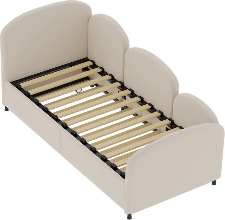 Merax Slaapbank 90x200 cm Velvet Eenpersoonsbed met Extra Uitschuifbaar Bed 90x190 cm Modern Bed Beige - Foto 3