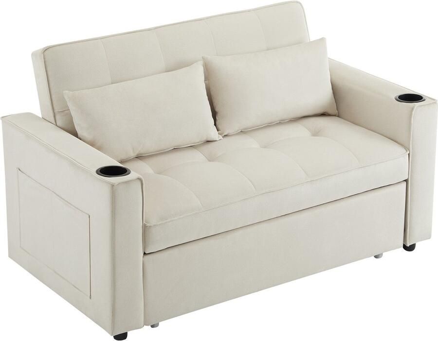 Merax Multifunctioneel Klapbed Sofa Slaapbank met 3-in-1 Functie Kussens en Drinkhouder – Geschikt voor Woonkamer Slaapkamer en Home Cinema