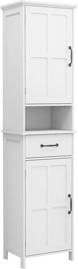Merax Smalle Opbergkast 165 x 40 x 30 cm – Staande Kast met Dubbele Deuren – MDF – Witte Hoge Kast – Badkamerkast – Slaapkamerkast – Multifunctionele Kast voor Huishouden