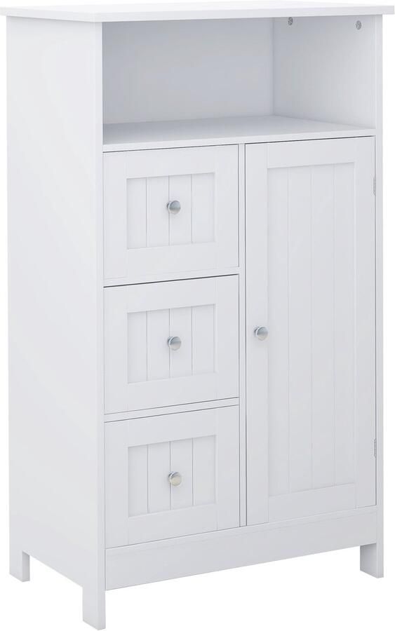 Merax Staand Badkamerkastje Opbergkast met 3 Laden en 1 Deur MDF Wit Multifunctioneel voor Badkamer Keuken of Woonkamer