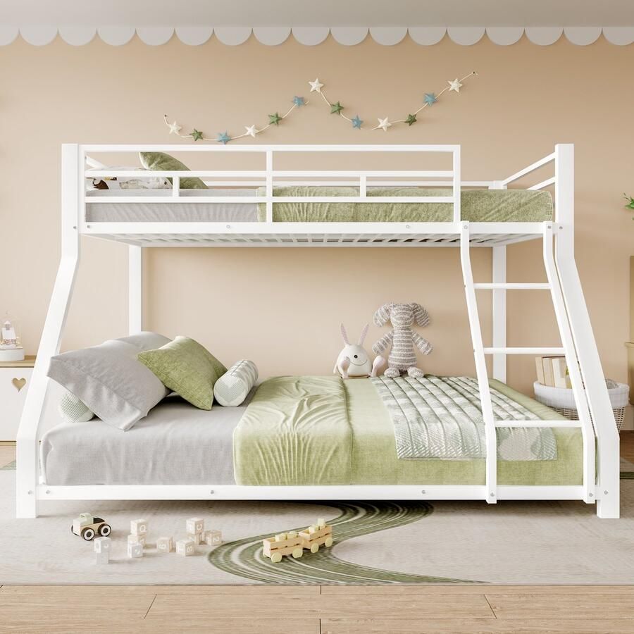 Merax Stapelbed 90x200 cm (140*200 cm) reling opstapje en747 gecertificeerd zonder matras metaal wit