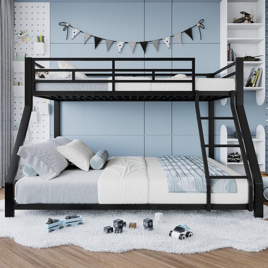 Merax Stapelbed 90x200 cm (140x200 cm) reling opstapje en747 gecertificeerd zonder matras metaal zwart