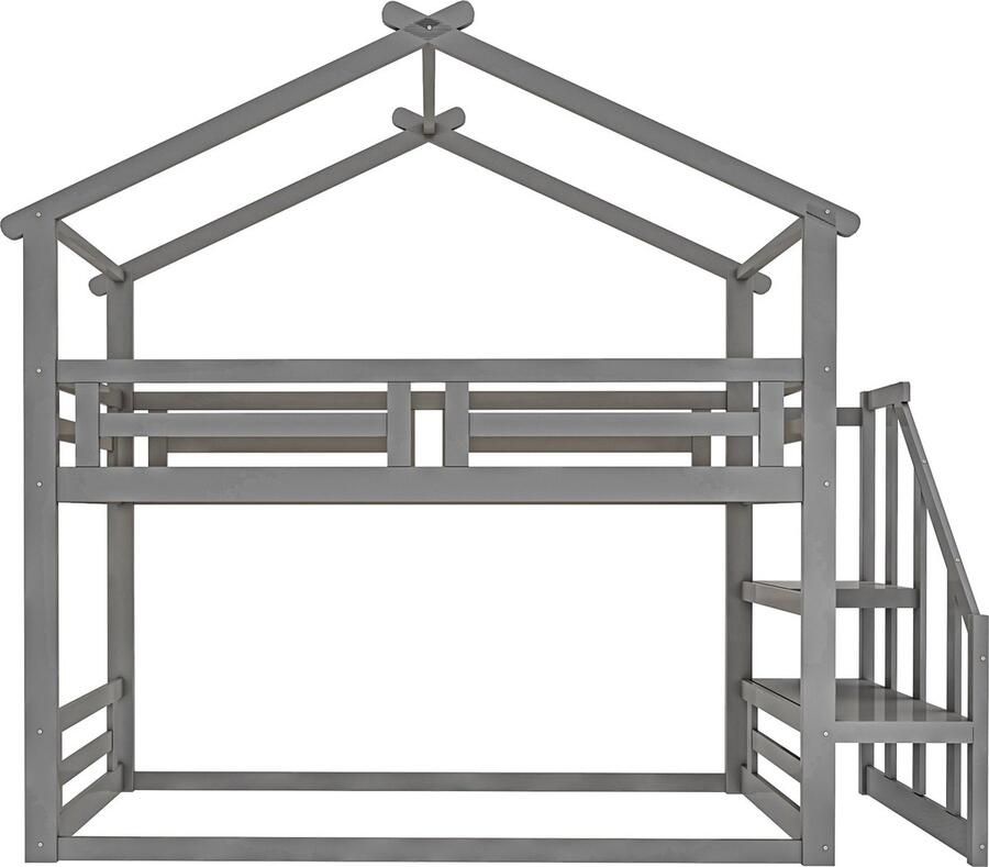 Merax Stapelbed 90x200 cm Hoogslaper met Uitvalbeveiliging Massief Houten Bed Grijs - Foto 4