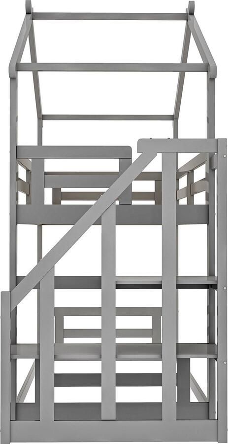 Merax Stapelbed 90x200 cm Hoogslaper met Uitvalbeveiliging Massief Houten Bed Grijs - Foto 3