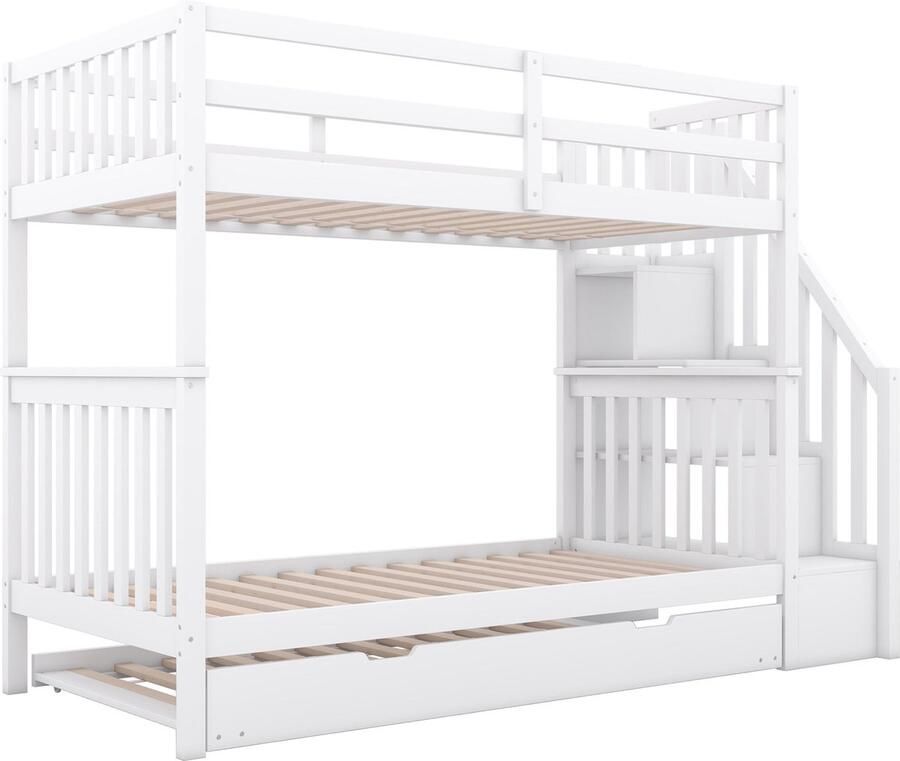 Merax Stapelbed 90x200 cm met Uittrekbaar Logeerbed Opberglades in Trap Hoge Relingen EN747-1 Gecertificeerd Wit - Foto 2