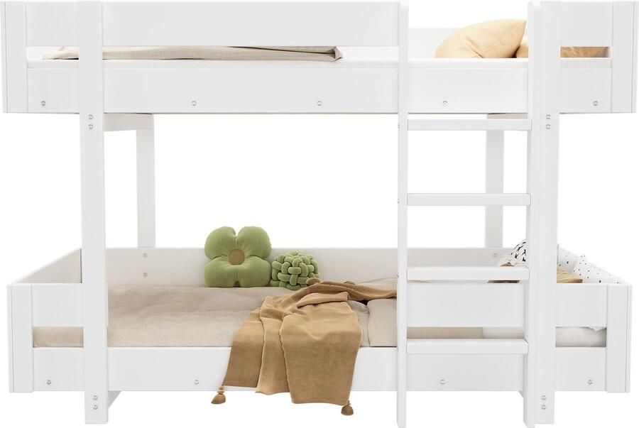 Merax Stapelbed 90x200 cm Wit Kinderbed met Trap en Versterkt Veiligheidshek Ruim en Stevig Ontwerp (Zonder Matras)