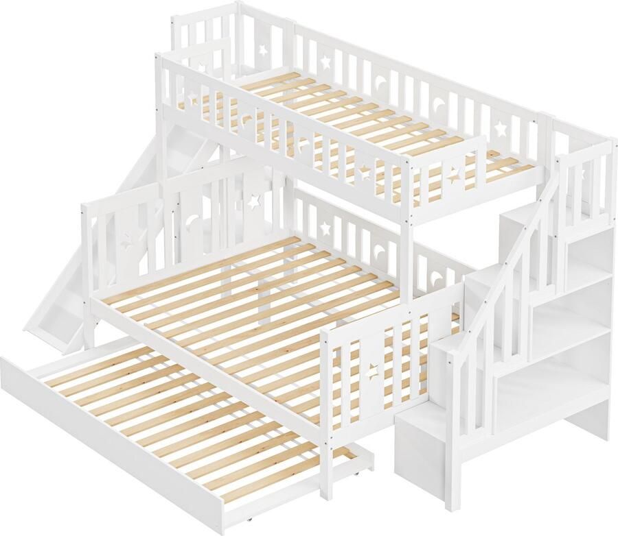Merax [ niet compleet] Kinderbett 90*200 140*200 cm Massivholz-Etagenbett mit Rutsche und Regal mit Sicherheitsstufen Rollbett und Lattenrost weiß - Foto 2