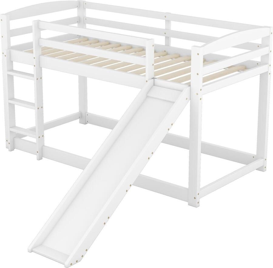 Merax Stapelbed 90x200 cm voor Kinderen en Tieners Kinderbed met Glijbaan en Uitvalbeveiliging Wit