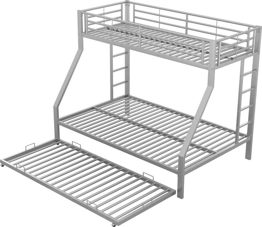 Merax Stapelbed voor 3 Personen 3 Persoons Bed met Onderschuifbed 140x200 Zilver