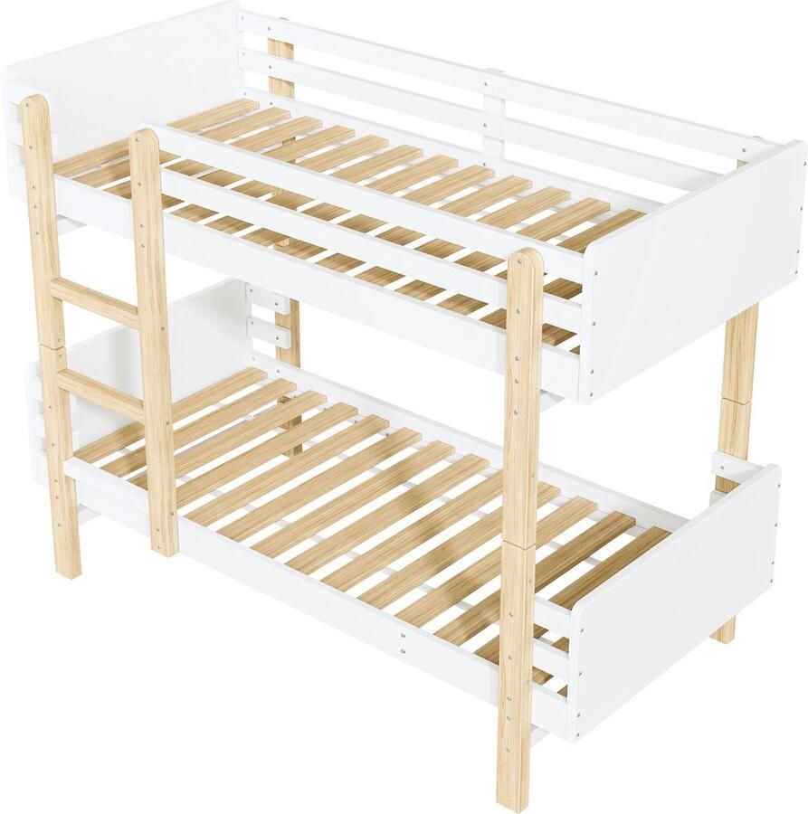 Merax Stapelbed voor Kinderen 90x190 cm – Massief Houten Bedframe – Omvormbaar tot Twee Losse Bedden – Wit