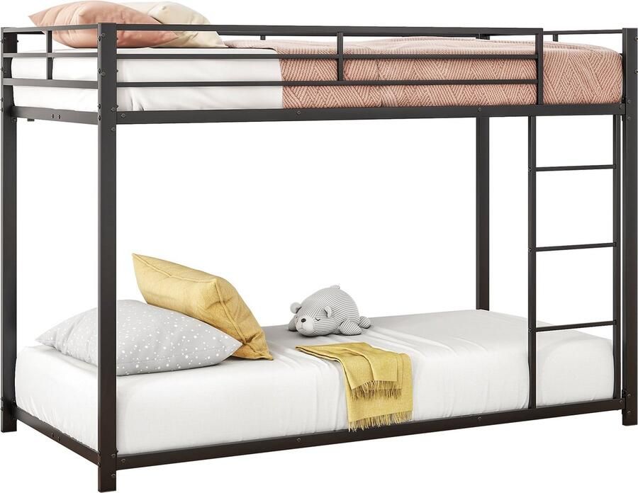 Merax Stapelbed voor Kinderen 90x200 cm Klassiek Ijzeren Bed Zwart