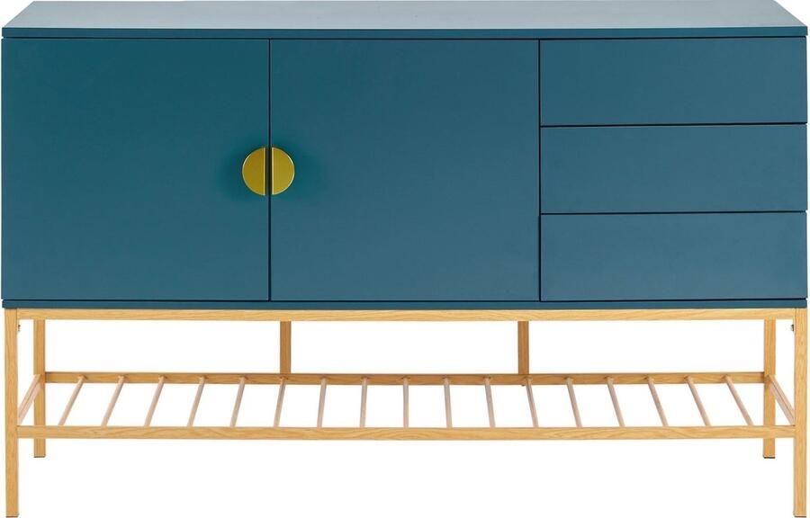 Merax Stijlvol Blauw Dressoir 1.3 Meter Lang MDF Gouden Accenten Perfecte Opbergoplossing