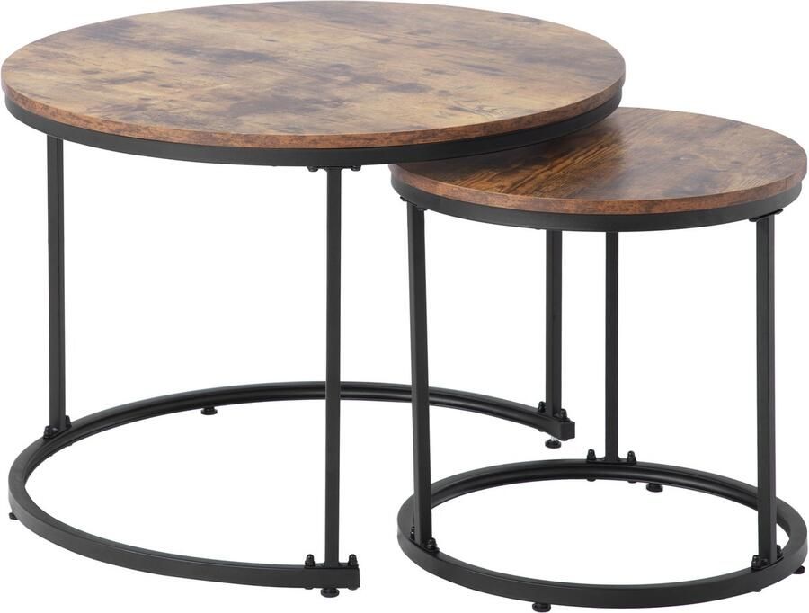 Merax Stijlvolle ronde salontafel set 2 geneste bijzettafels Bruin design Moderne woonkamertafels
