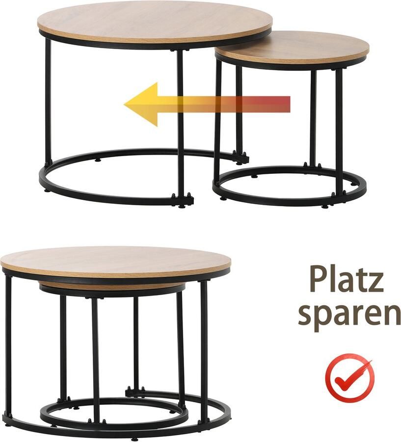 Merax Stijlvolle ronde salontafel set 2 geneste bijzettafels Eik design Moderne woonkamertafels