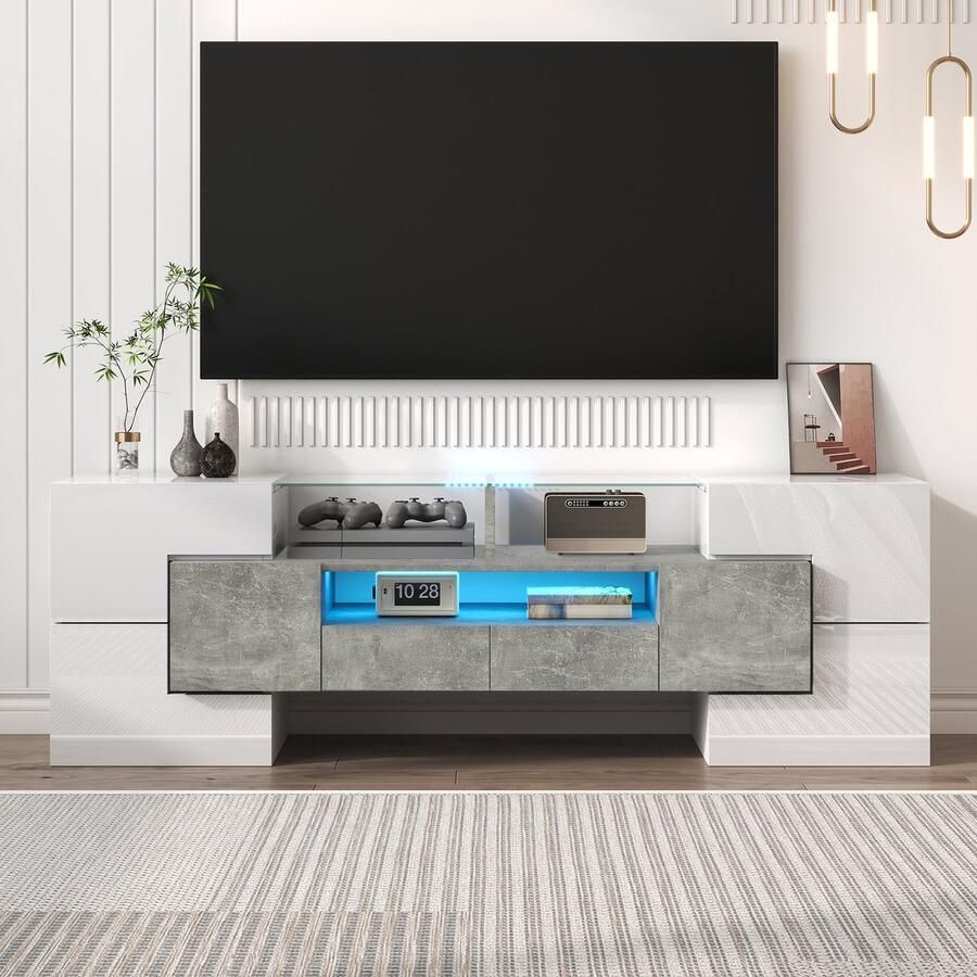 Merax Stijlvolle Tv-meubel Glanzend wit 145 cm LED-verlichting woonkamermeubels wit
