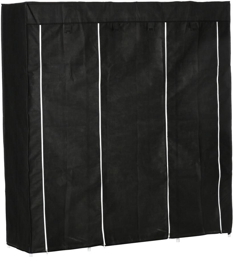 Merax Stoffen Kledingkast Met Ritssluiting En Kleiderstang Textielkast Met 10 Vakken En Staalframe 150x43x162 Cm Zwart