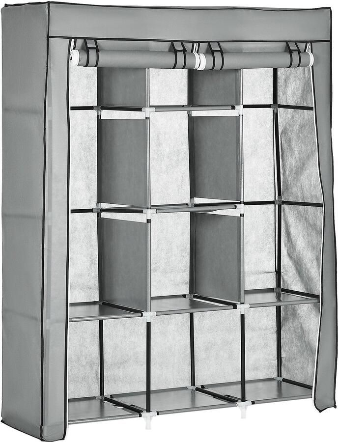 Merax Stoffenkast Lichtgrijs 125x43x162 cm Opvouwbare Kledingkast Met Stangen En 8 Vakken Voor Slaapkamer Of Hal