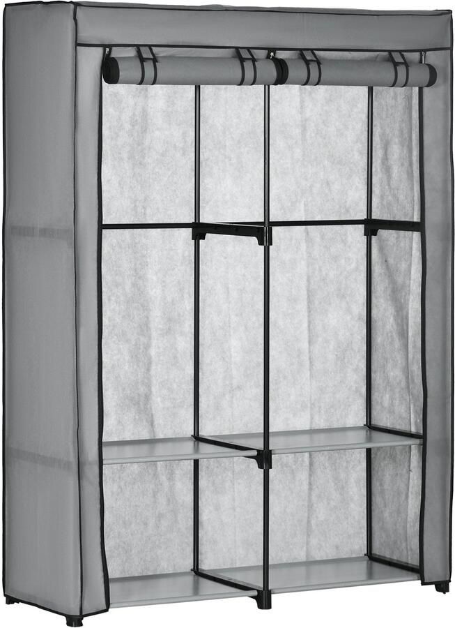 Merax Stoffenkast Lichtgrijs Opvouwbare Kledingkast Met Rits Kledingstang En Legplanken 118x49x170 cm