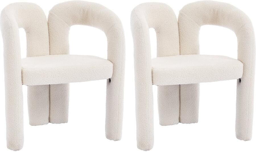 Merax Premium Ergonomische Fauteuil Teddy Stof Sessel Comfortabele Stoel met Rugleuning en Armleuningen 2 stuks Beige