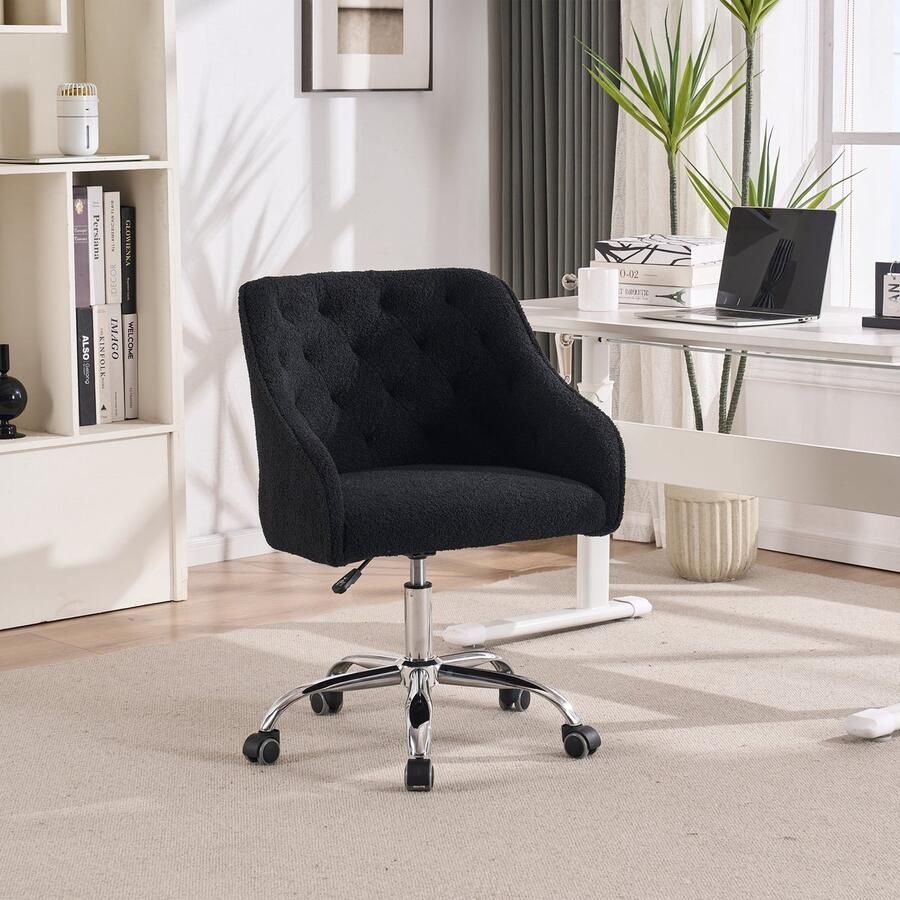 Merax Teddy Bureaustoel – Zwarte Verstelbare 360° Draaistoel met Wielen Geschikt voor Woonkamer Slaapkamer Kantoor en Horeca