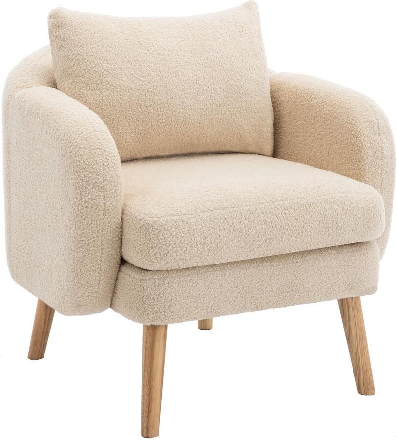 Merax Moderner schlichter Teddy-Samt-Sessel mit Kissen extra dicker Kissen-Sessel einzelner Sofa-Sessel gepolsterter Sessel Freizeit-Stuhl Massivholz-Beinstuhl - Foto 2
