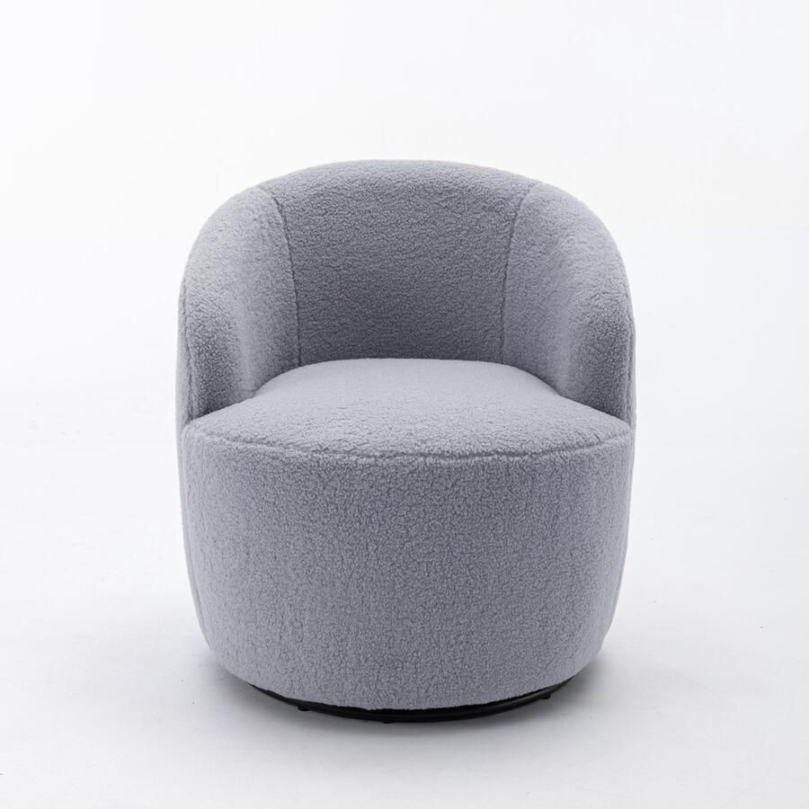 Merax Teddy Stoffen Draaibare Fauteuil Lichtgrijze Accentstoel met Zwart Gepoedercoat Metalen Onderstel