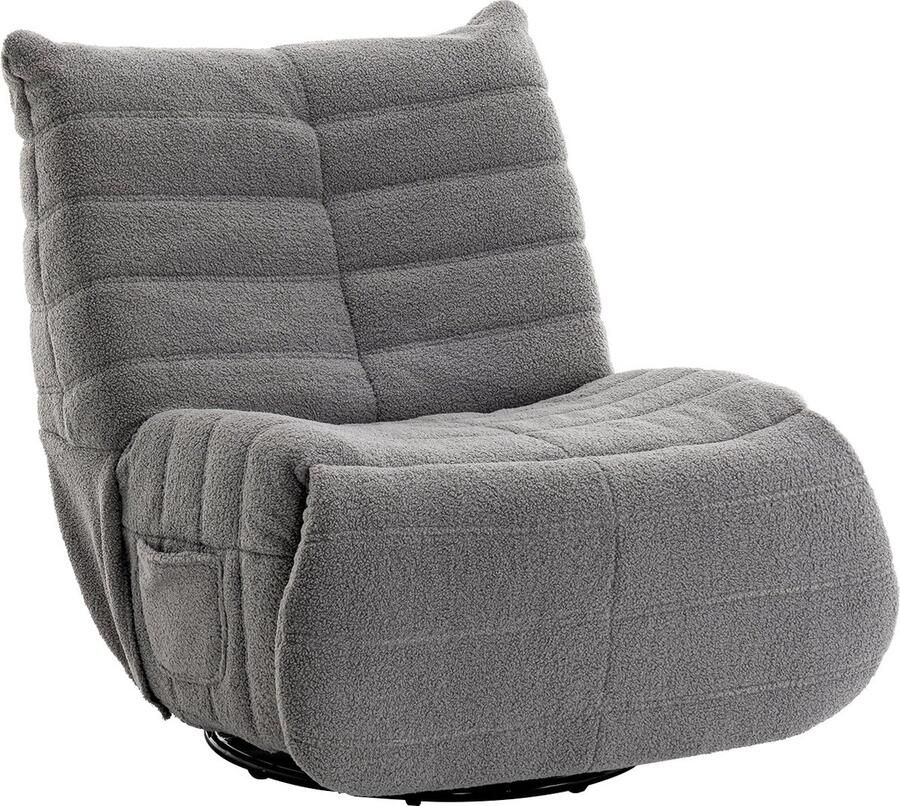 Merax Teddy Stof Gestoffeerd Relaxfauteuil Stoel met Massage en Verwarming Draaibare Fauteuil Pluche Relaxstoel Grijs