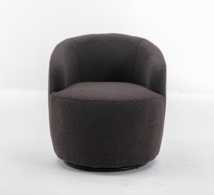 Merax Teddy Stoffen Draaibare Fauteuil Donkergrijze Accentstoel met Zwart Gepoedercoat Metalen Onderstel