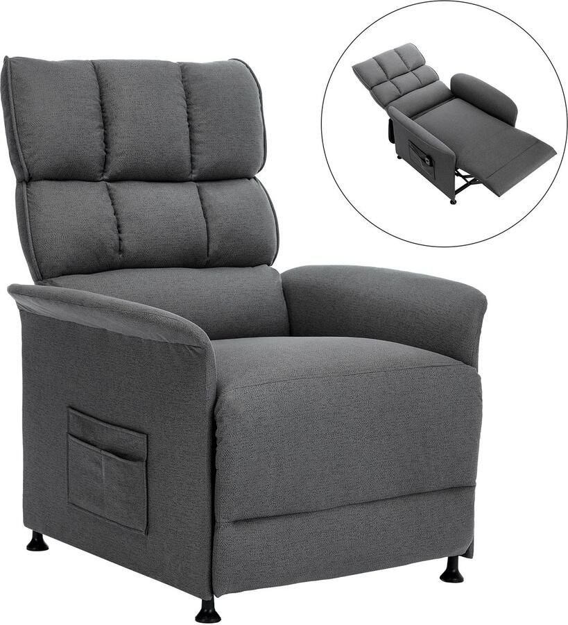 Merax Televisiestoel elektrisch verstelbaar relaxstoel met ligfunctie tv-stoel met opbergruimte grijs