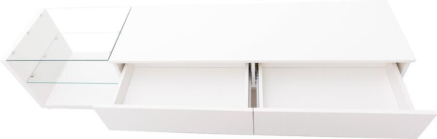 Merax TV Meubel 170 cm – Hoogglans Wit – Kast met LED Verlichting – 2 Lades en 2 Glasplanken – Geschikt voor 50-59 inch TV - Foto 2