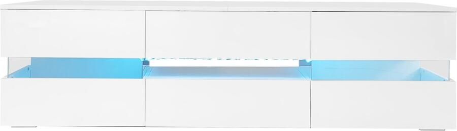 Merax Moderne TV-Meubel met Hoogglans Wit LED-Verlichting Acryl Glas en Drukopening Geschikt voor 70 inch TV 160x39x45 cm - Foto 2