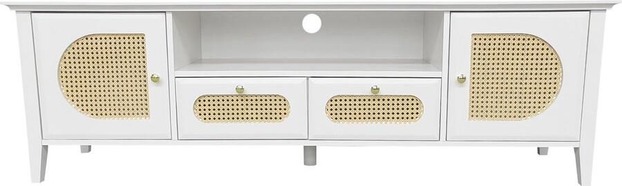 Merax TV-meubel 160 cm Met gebogen rattan deuren en lades Stijlvol design