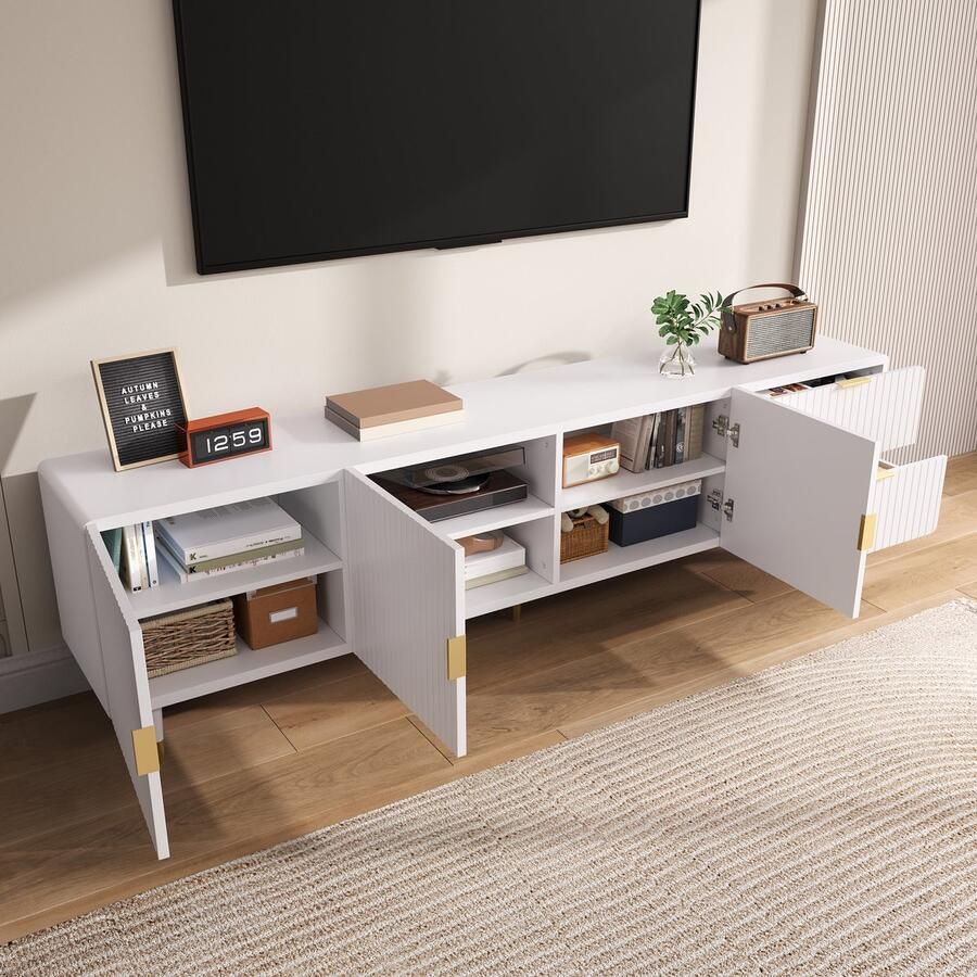 Merax Tv-meubel 170x36x55 cm met lades gouden handvatten gouden poten en verstelbare voeten met deuren met planken