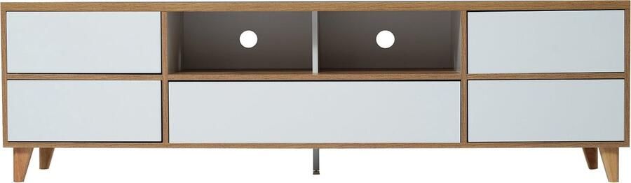 Merax TV Meubel 175 cm – Wit met Hout Bruin – Landelijk Design – 6 Deuren en Open Vakken - Foto 2