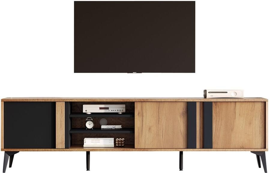 Merax TV-Meubel 180 cm Geschikt voor TV's tot 80 Inch Rustiek Bruin Met Deuren en Open Opbergvakken