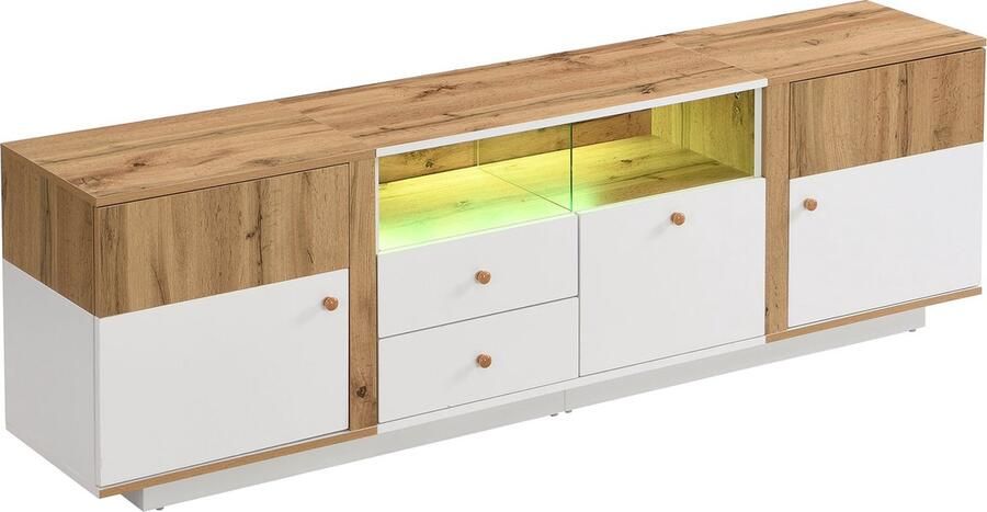 Merax Dressoir TV-Meubel met LED-Lichteffecten en Glazen Scheidingswand – 180 cm