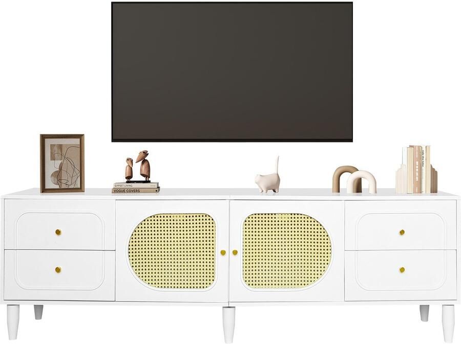 Merax Elegante Rattan TV-Schrank 180x40x56.5 cm Met 4 Laden 2 Rattantüren Verstelbare Voeten en Kabelmanagement voor TV's tot 80 Inch - Foto 2