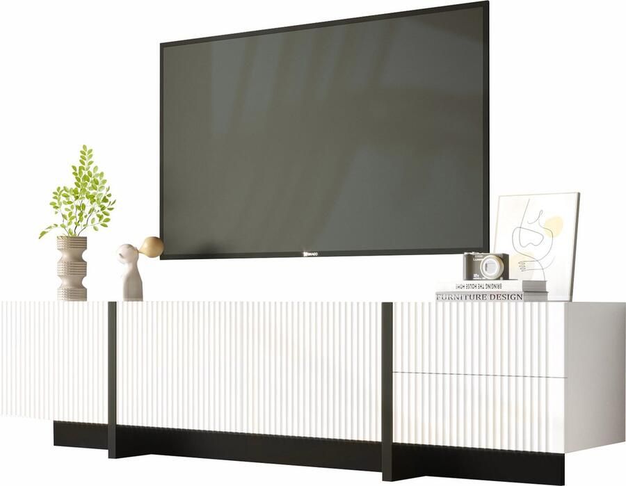 Merax TV-meubel – 190 cm breed Modern Zwart-Wit Design met 3 Deuren en 2 Lades