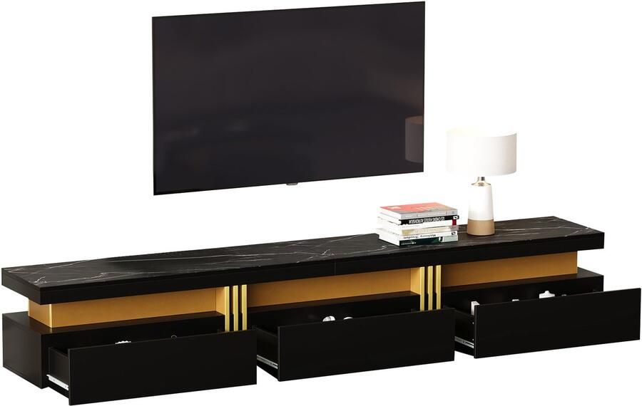 Merax Moderner Lowboard TV-Schrank mit Marmor-Optik TV-Board TV-Kommode 200 x 40 x 42 cm – Für Fernseher bis 90 Zoll Drei Schubladen und 1 Kabelmanagement - Foto 2
