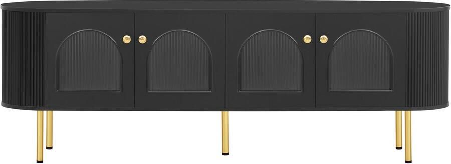 Merax TV-meubel dressoir met glazen deuren praktisch opbergmeubel voor de woonkamer gouden handgrepen en poten zwart
